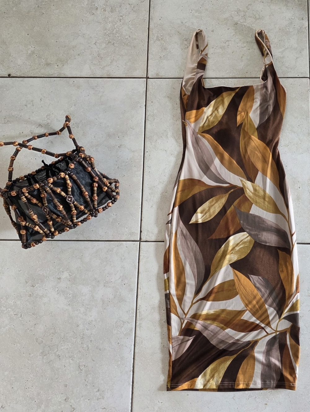 VTG Bag & Meek Tropical Leaf-Print Midi Slip Dress Ensemble - Bundle